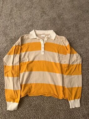 Mother Cream and Yellow Stripe Rugby Collar Sweater
